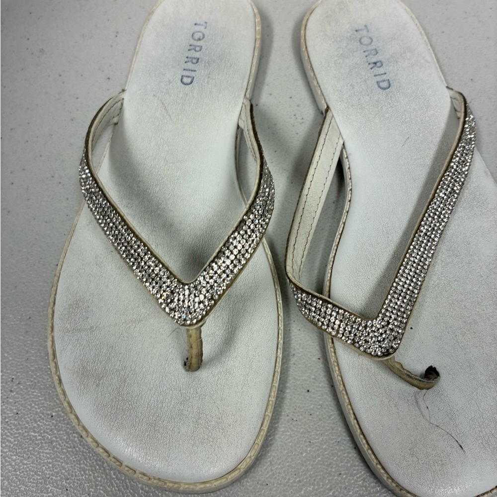 Torrid White Sandals with Rhinestone Detail